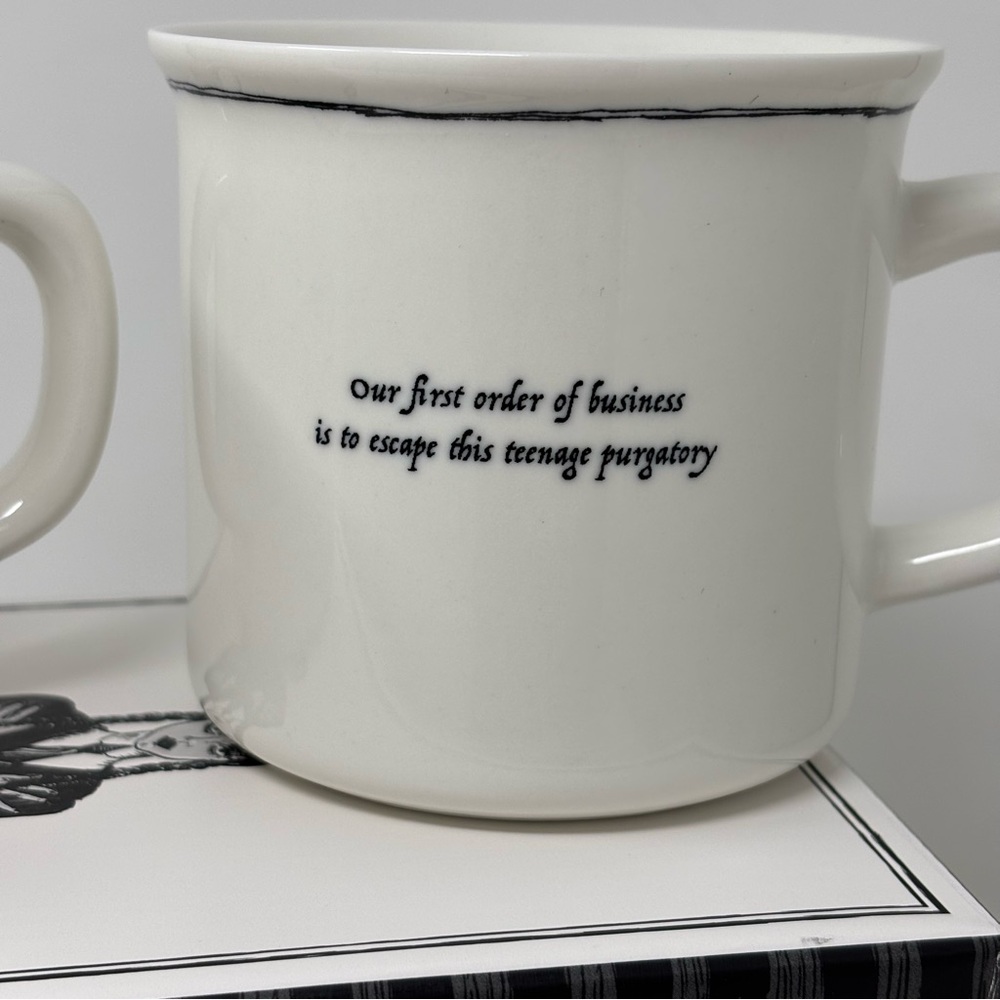 Pottery Barn Wednesday Addams Stoneware Decal Mugs NEW IN BOX Halloween - Picture 7 of 13
